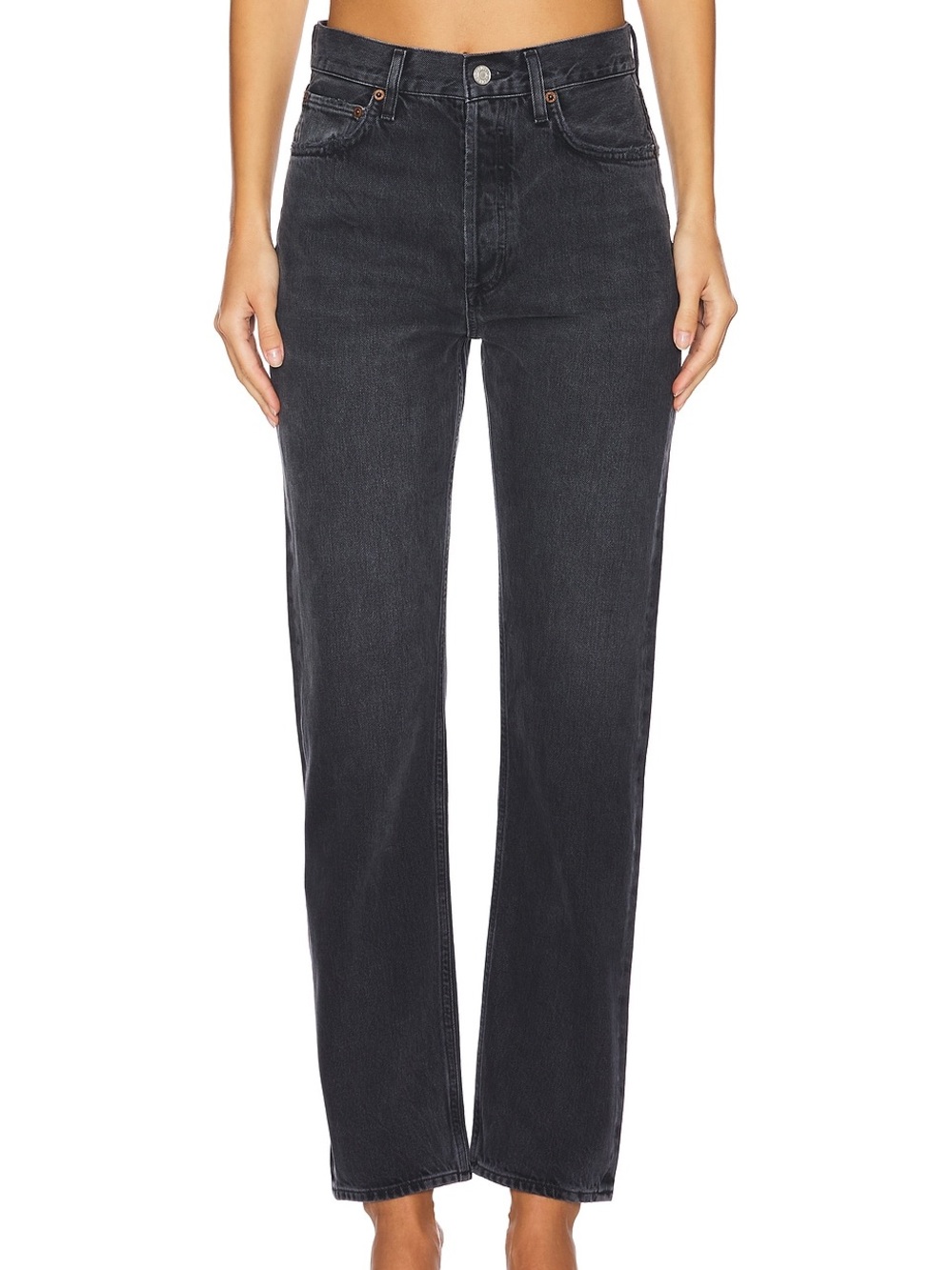 NWT Agolde Women's Black 90’s Pinch Waist Straight Jeans